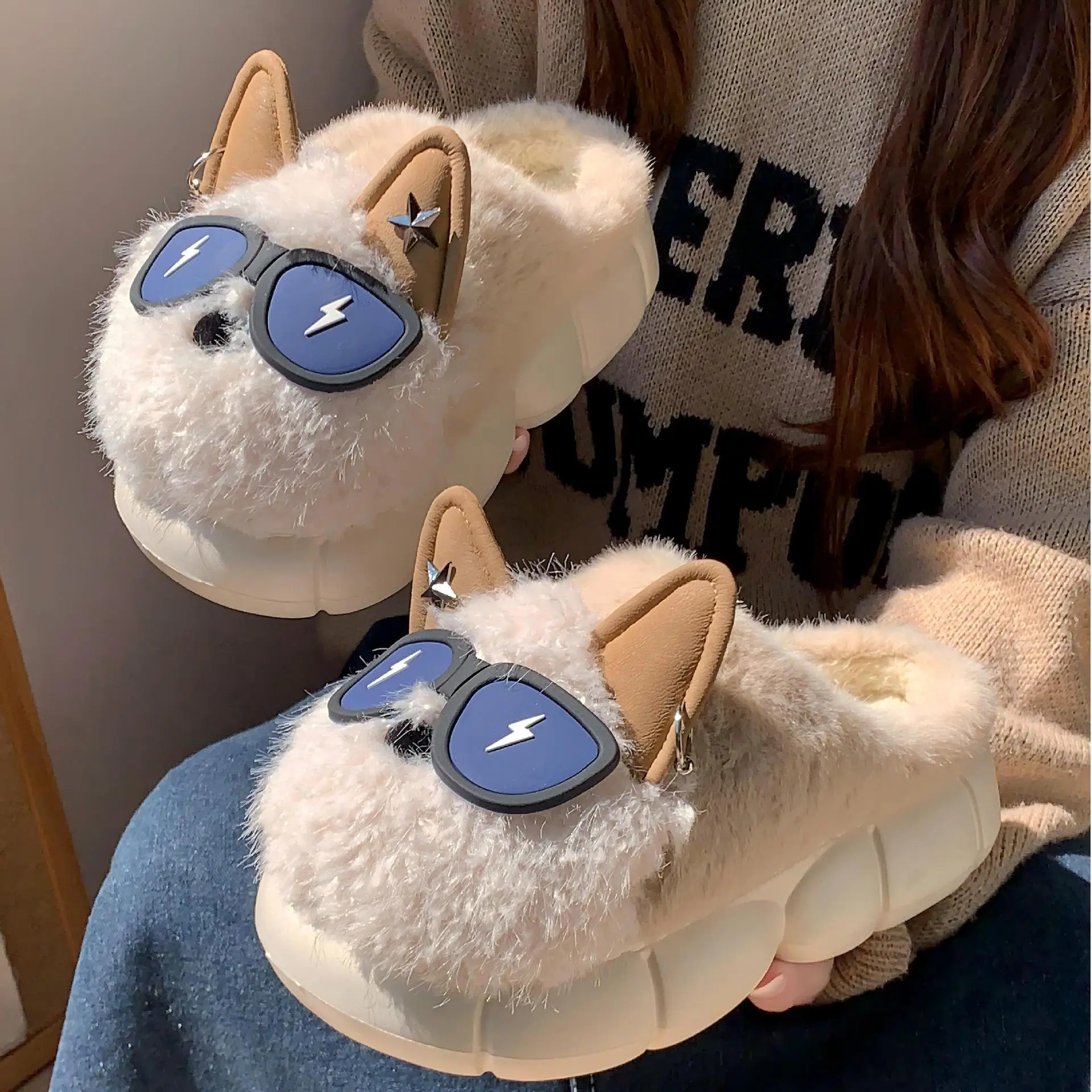 Winter Cat Sunglasses Slippers for Men Women Soft Warm Closed Toe - Image 4