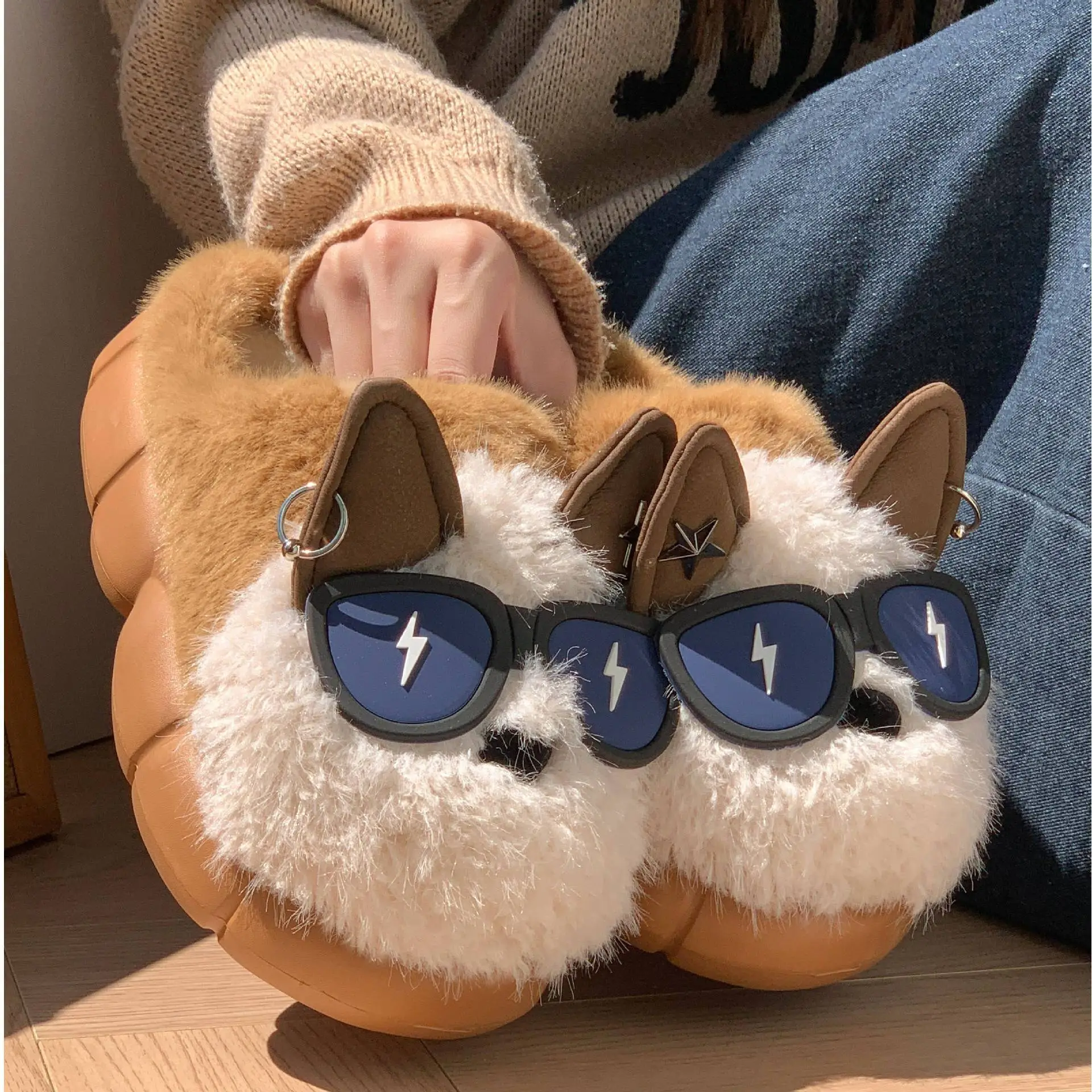 Winter Cat Sunglasses Slippers for Men Women Soft Warm Closed Toe - Image 5