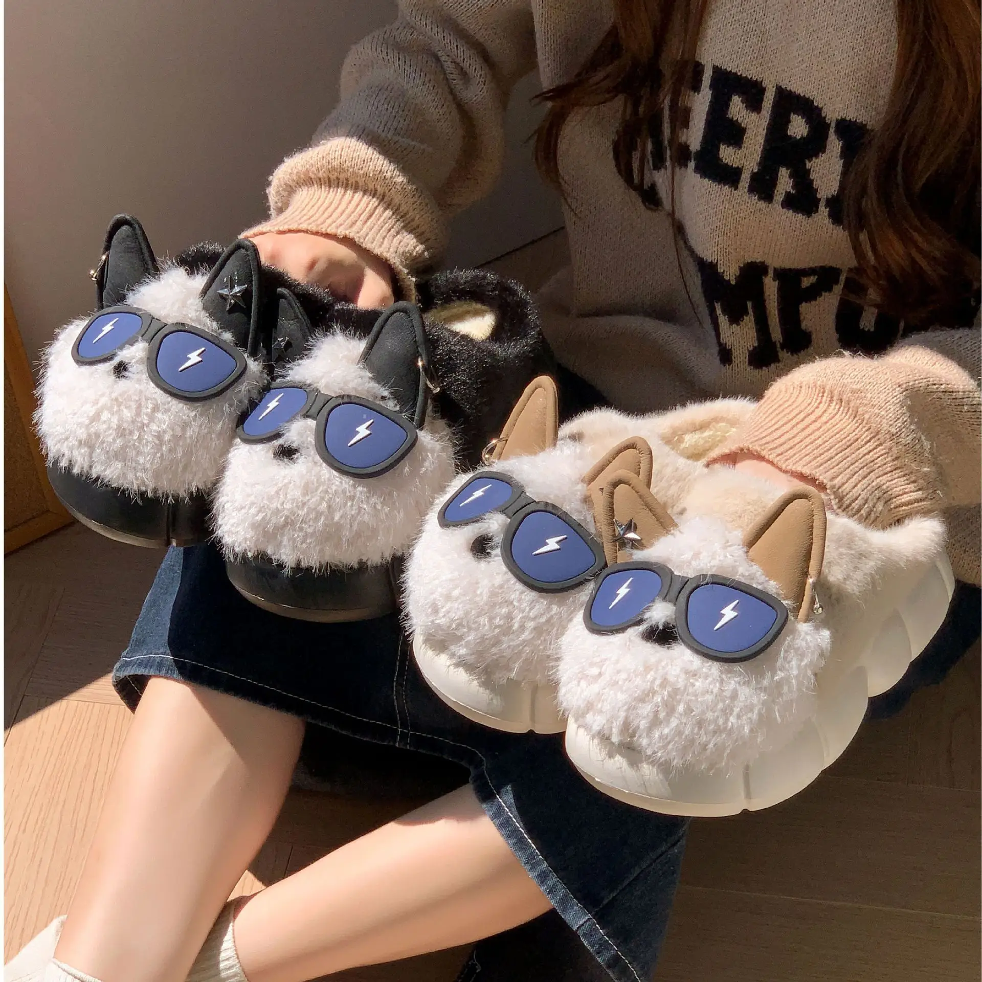 Winter Cat Sunglasses Slippers for Men Women Soft Warm Closed Toe - Image 6