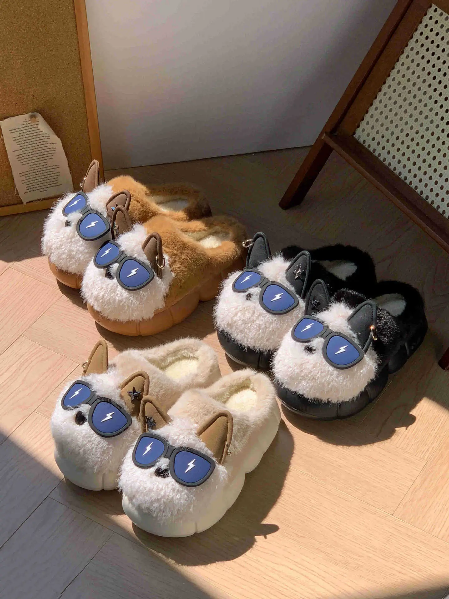Winter Cat Sunglasses Slippers for Men Women Soft Warm Closed Toe — feature 1