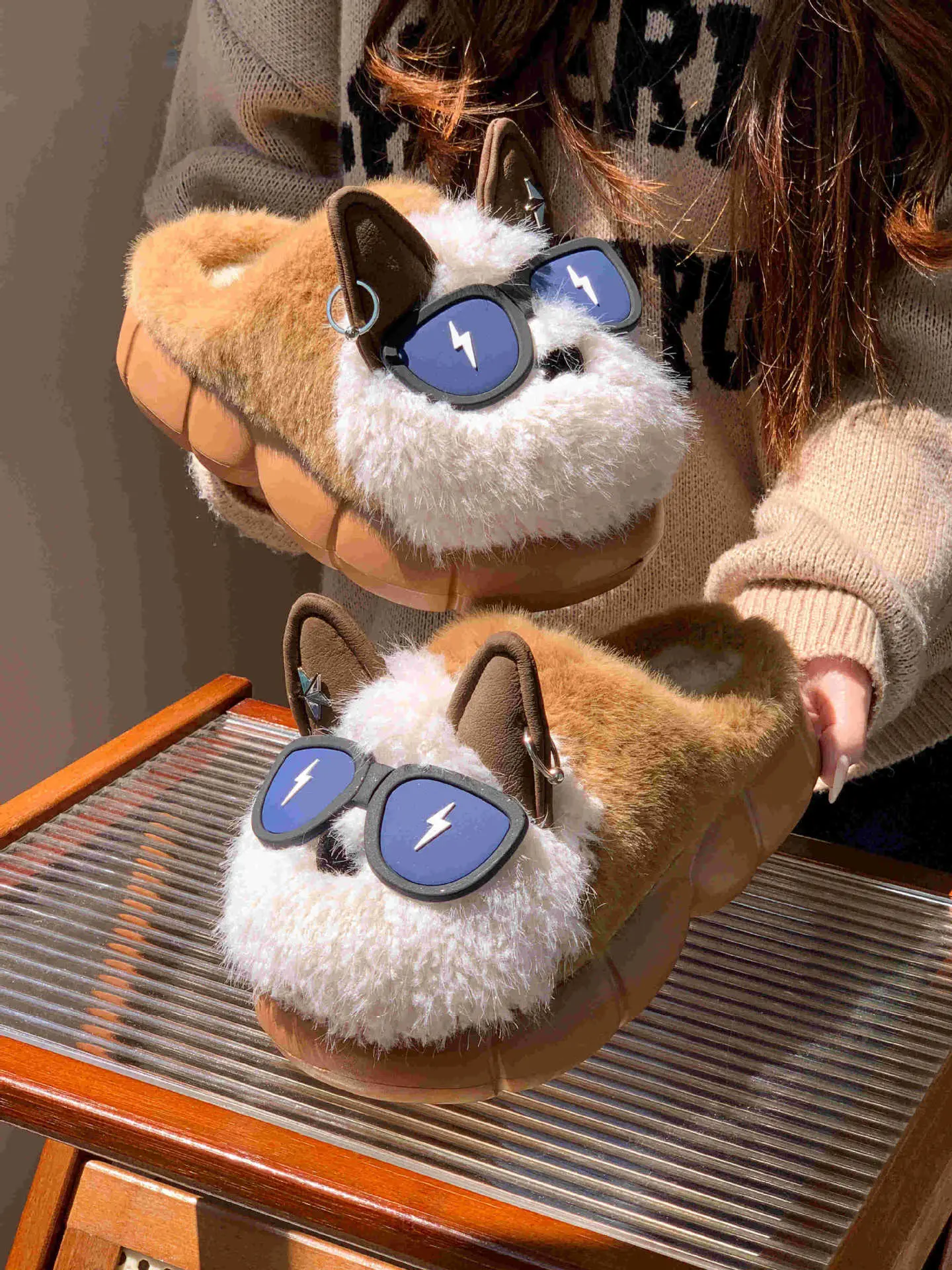 Winter Cat Sunglasses Slippers for Men Women Soft Warm Closed Toe — feature 10