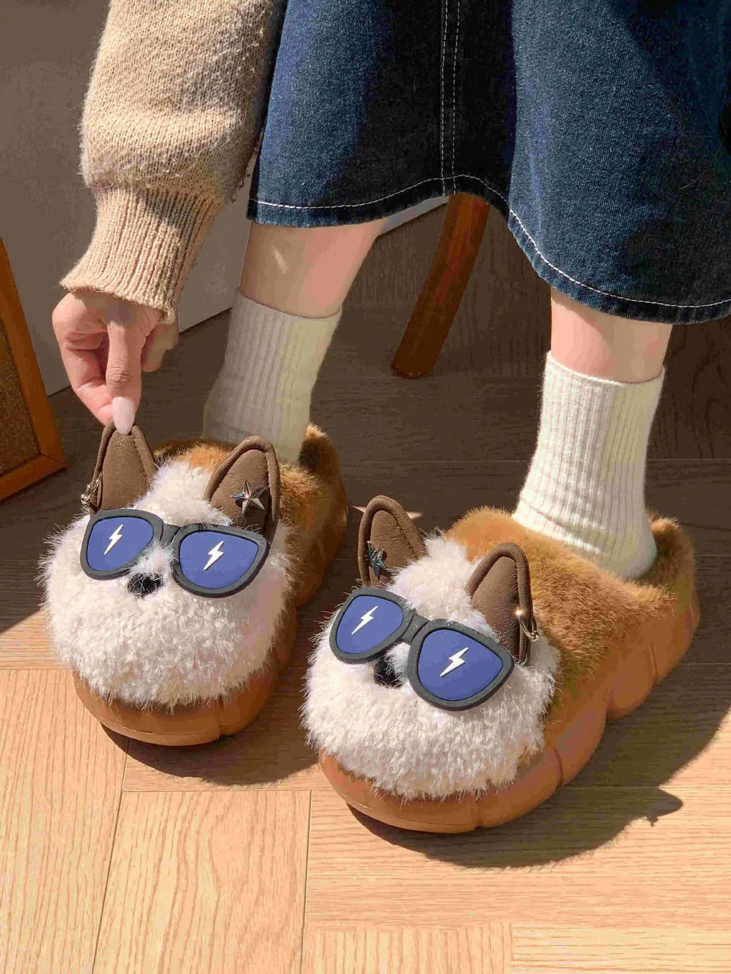 Winter Cat Sunglasses Slippers for Men Women Soft Warm Closed Toe — feature 12