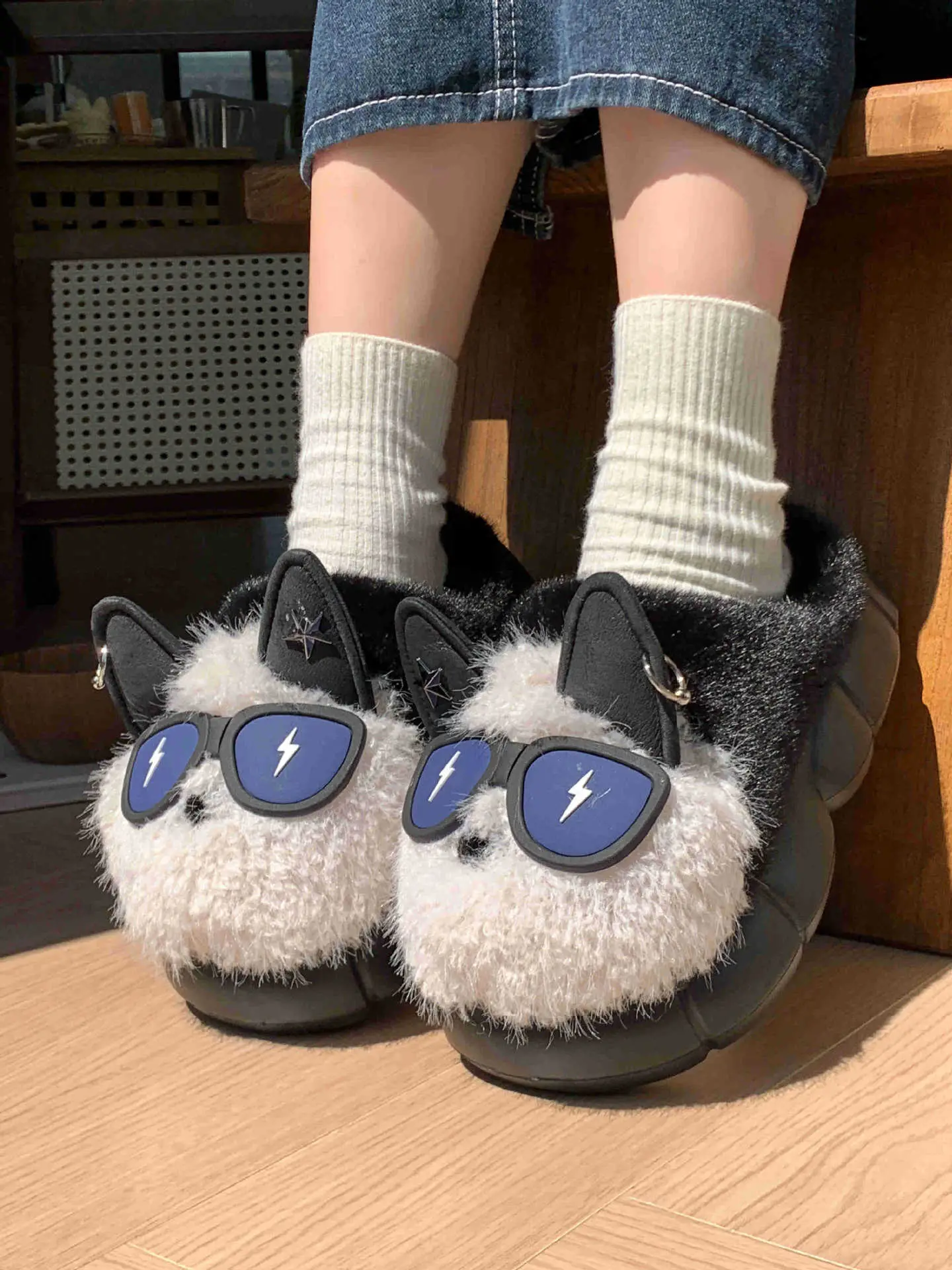 Winter Cat Sunglasses Slippers for Men Women Soft Warm Closed Toe — feature 5