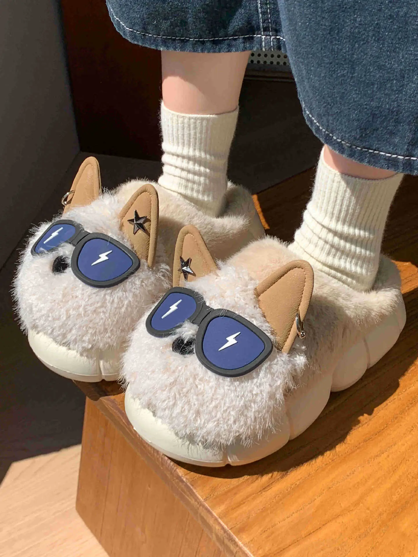 Winter Cat Sunglasses Slippers for Men Women Soft Warm Closed Toe — feature 6