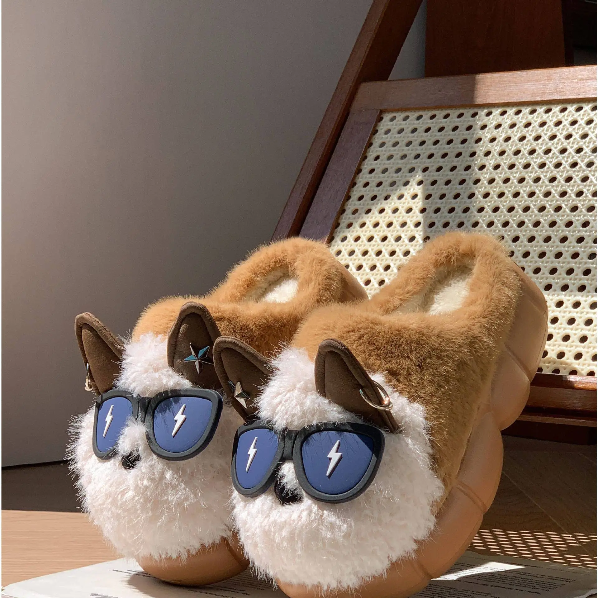 Winter Cat Sunglasses Slippers for Men Women Soft Warm Closed Toe - Image 2