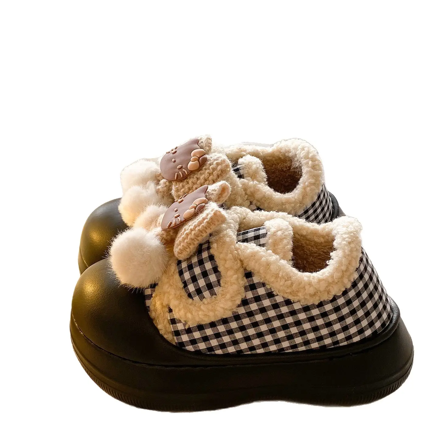 Brown Cat Ear Snow Boots Soft Soled Warm Fur Ball