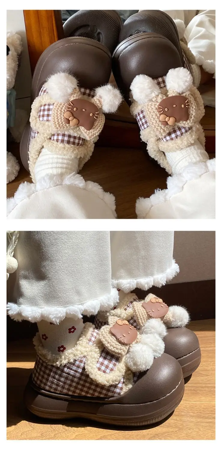 Brown Cat Ear Snow Boots Soft Soled Warm Fur Ball — feature 11
