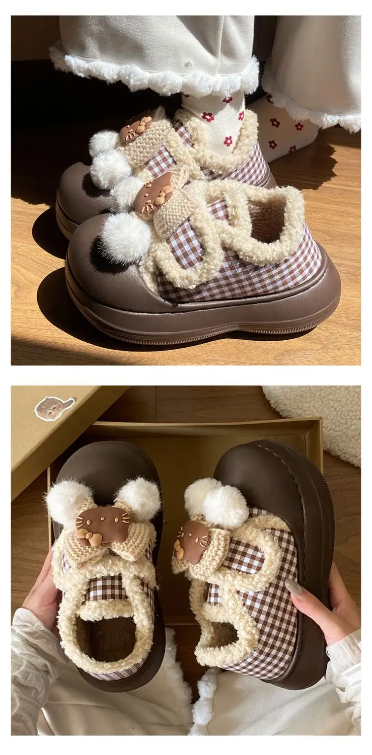 Brown Cat Ear Snow Boots Soft Soled Warm Fur Ball — feature 12