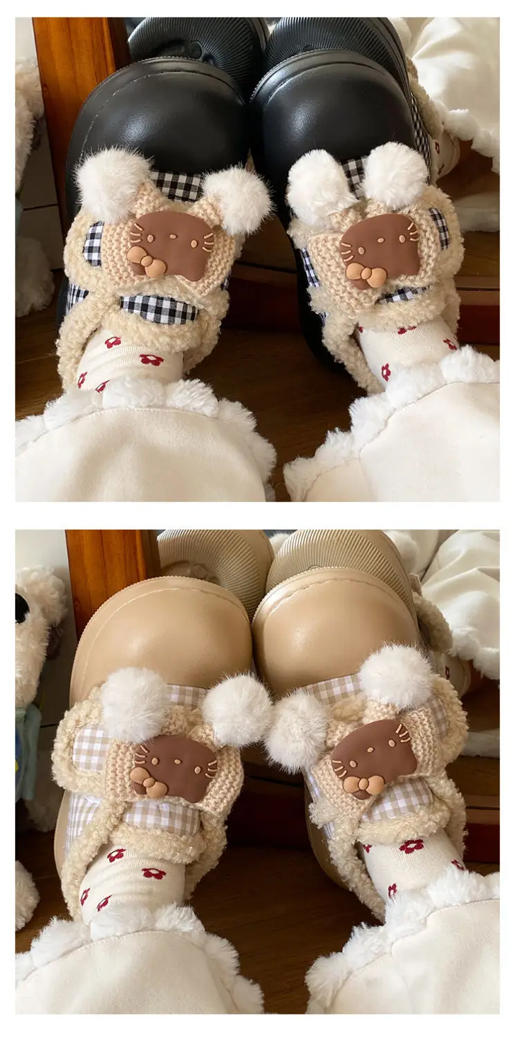 Brown Cat Ear Snow Boots Soft Soled Warm Fur Ball — feature 15