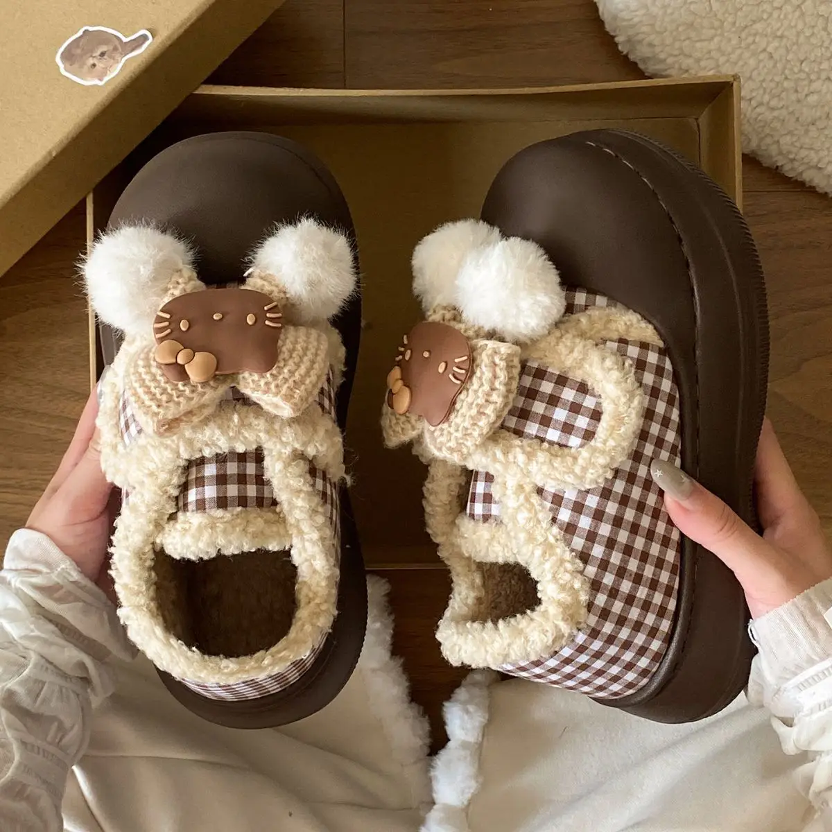 Brown Cat Ear Snow Boots Soft Soled Warm Fur Ball — feature 20