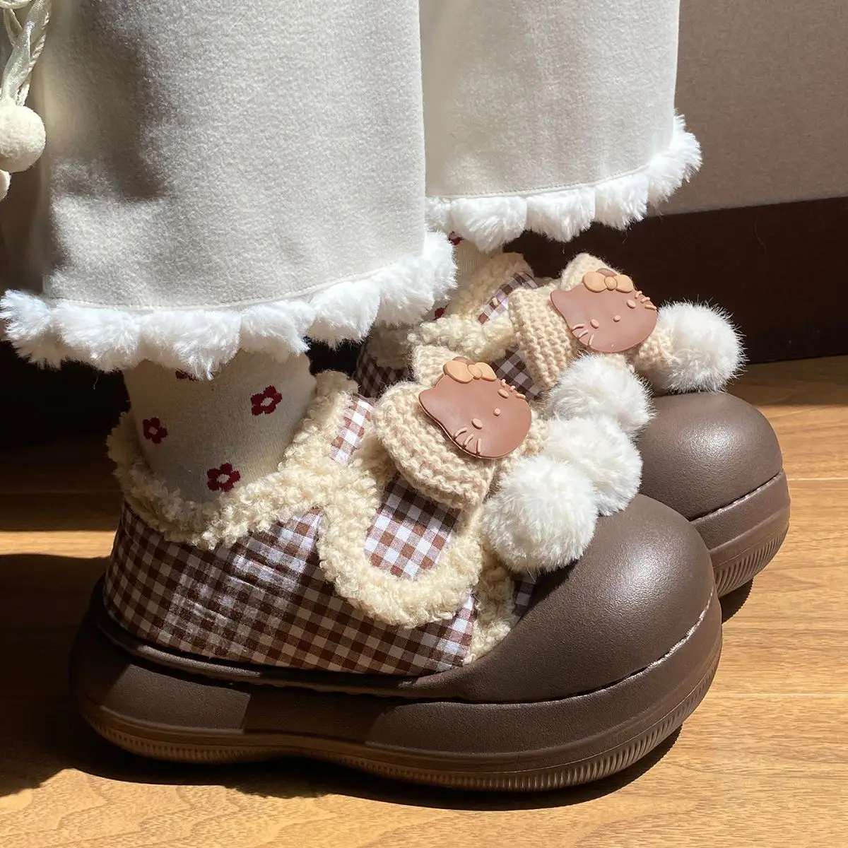 Brown Cat Ear Snow Boots Soft Soled Warm Fur Ball — feature 22