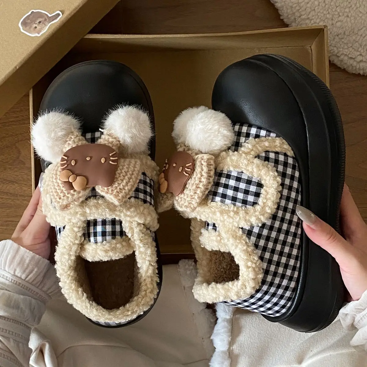 Brown Cat Ear Snow Boots Soft Soled Warm Fur Ball — feature 25