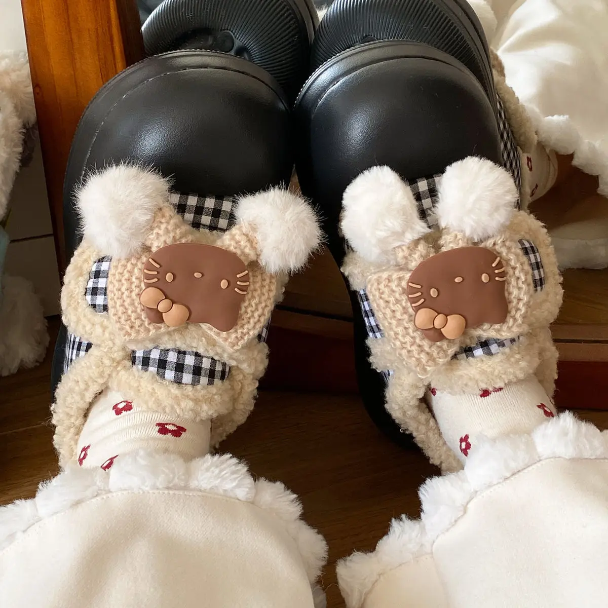 Brown Cat Ear Snow Boots Soft Soled Warm Fur Ball — feature 27