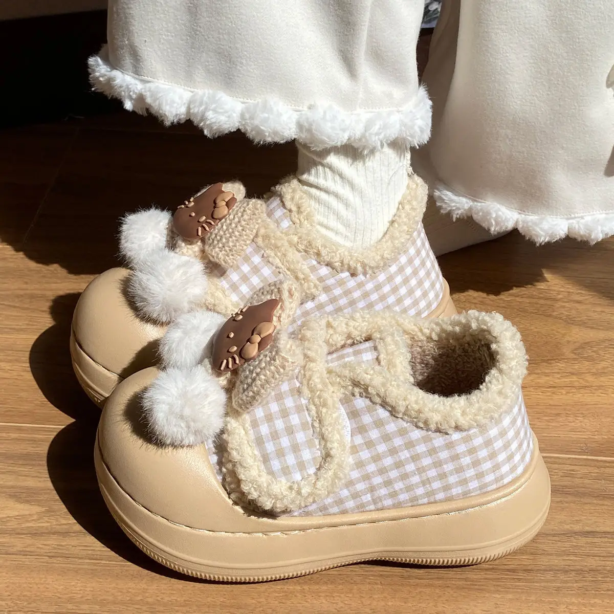 Brown Cat Ear Snow Boots Soft Soled Warm Fur Ball — feature 29