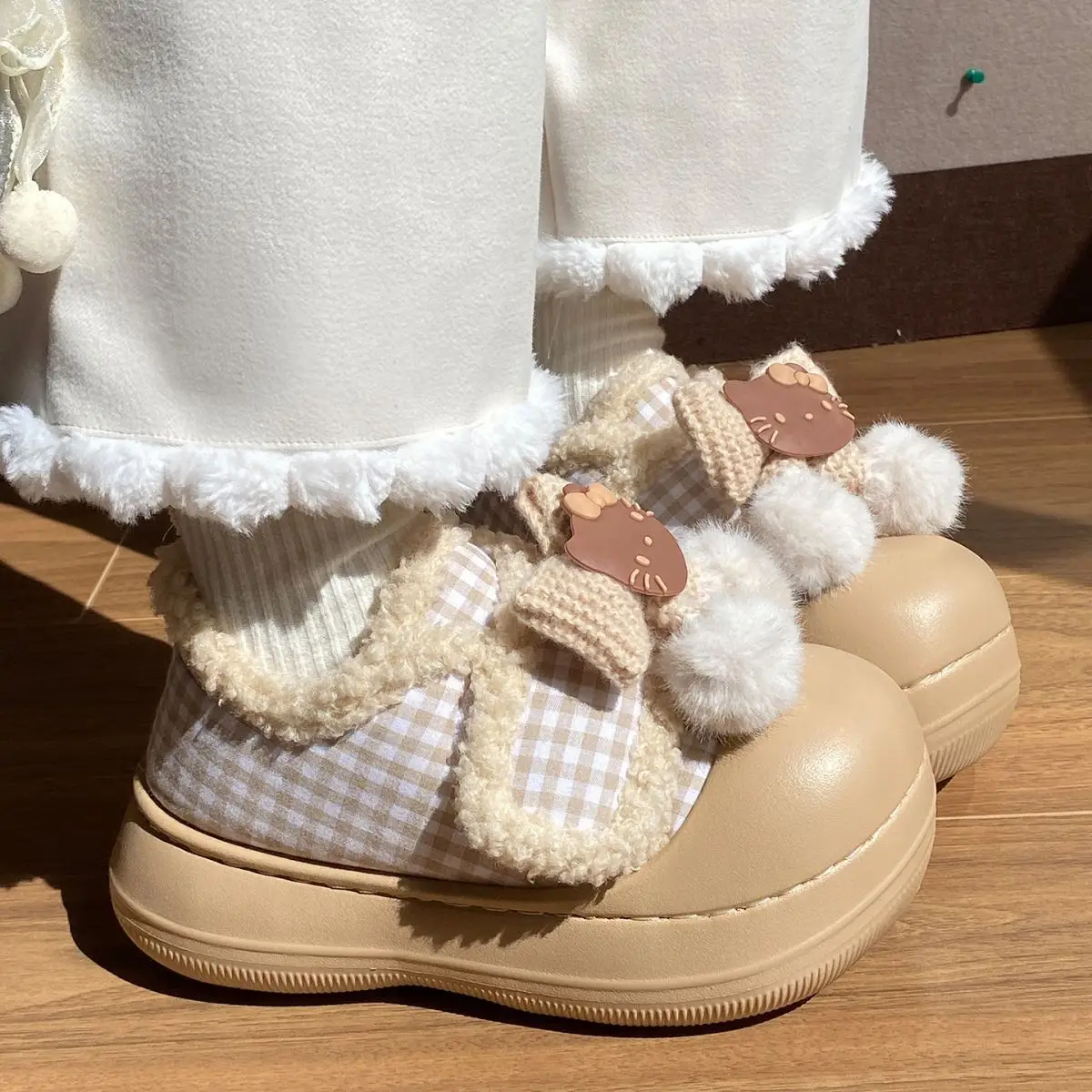 Brown Cat Ear Snow Boots Soft Soled Warm Fur Ball — feature 30