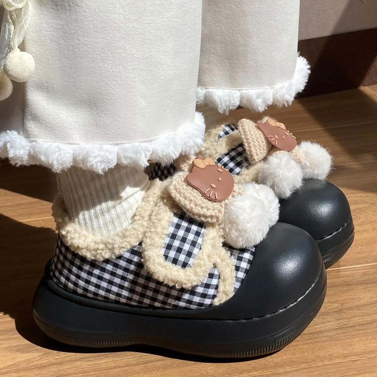 Brown Cat Ear Snow Boots Soft Soled Warm Fur Ball — feature 32