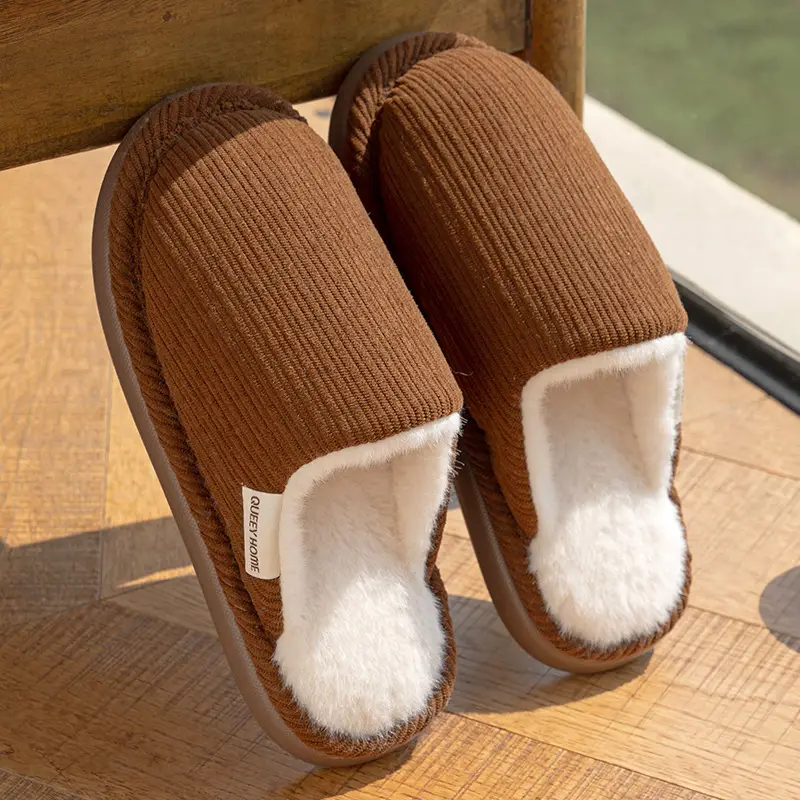 Fleece-Lined Cotton Slippers for Men, Winter Indoor Home Non-Slip Thick-Soled Antibacterial Odor-Free 2026 New Model Couple Cotton Slippers for Women