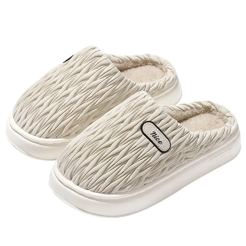 Pleated Cotton Slippers for Women Autumn and Winter 2025 New Indoor Home Thick-Soled Warm Plush Cotton Slippers for Women Winter - Image 9