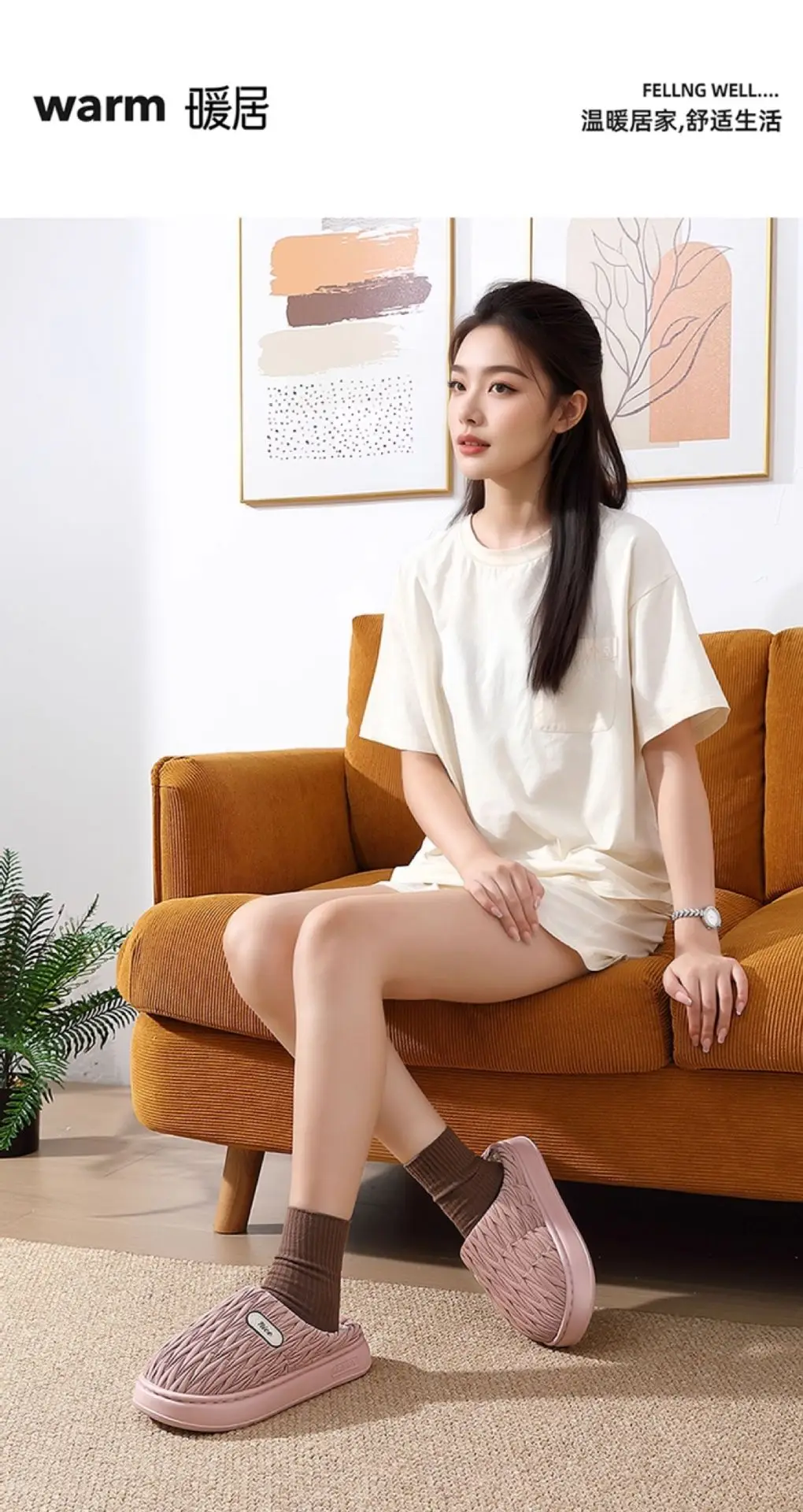 Pleated Cotton Slippers for Women Autumn and Winter 2025 New Indoor Home Thick-Soled Warm Plush Cotton Slippers for Women Winter — feature 1