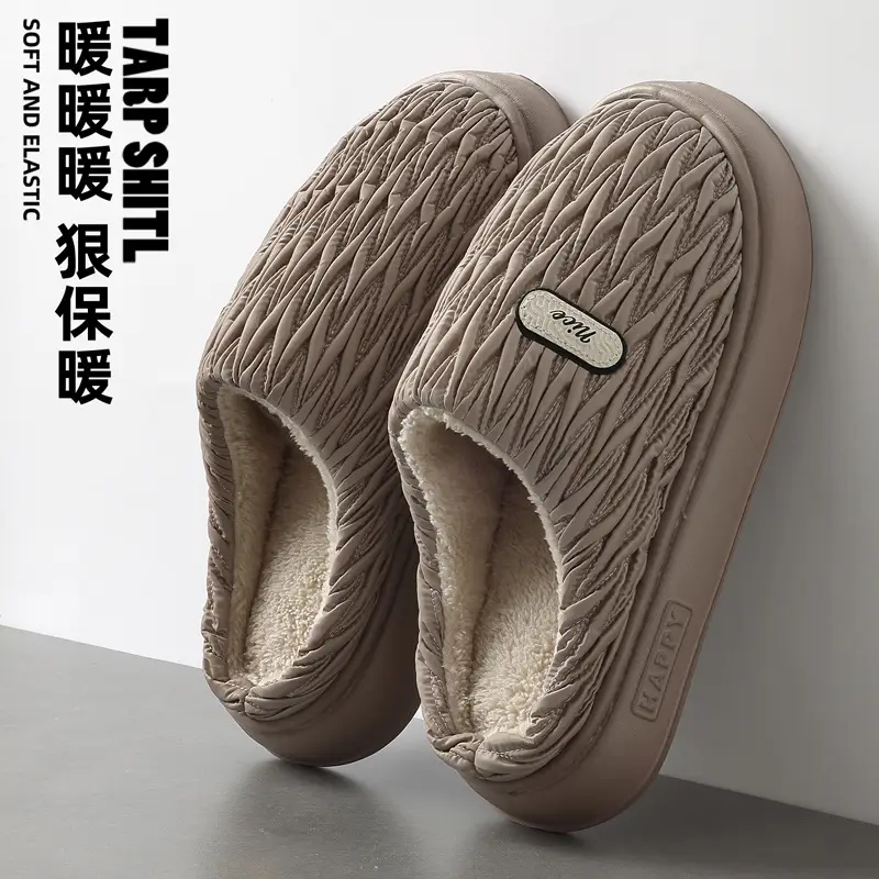 Pleated Cotton Slippers for Women Autumn and Winter 2025 New Indoor Home Thick-Soled Warm Plush Cotton Slippers for Women Winter - Image 3