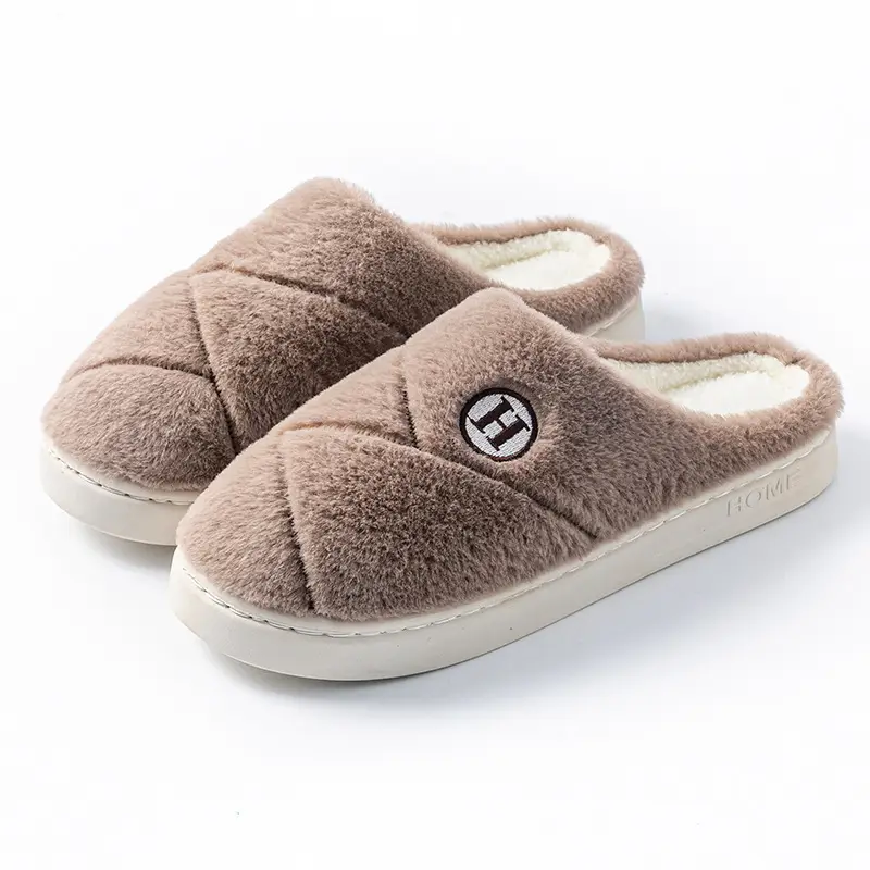 Women's Cotton Slippers for Autumn and Winter Indoor Home Bedroom Thick-Soled Plush Warm Couple Maternity Slippers for Men
