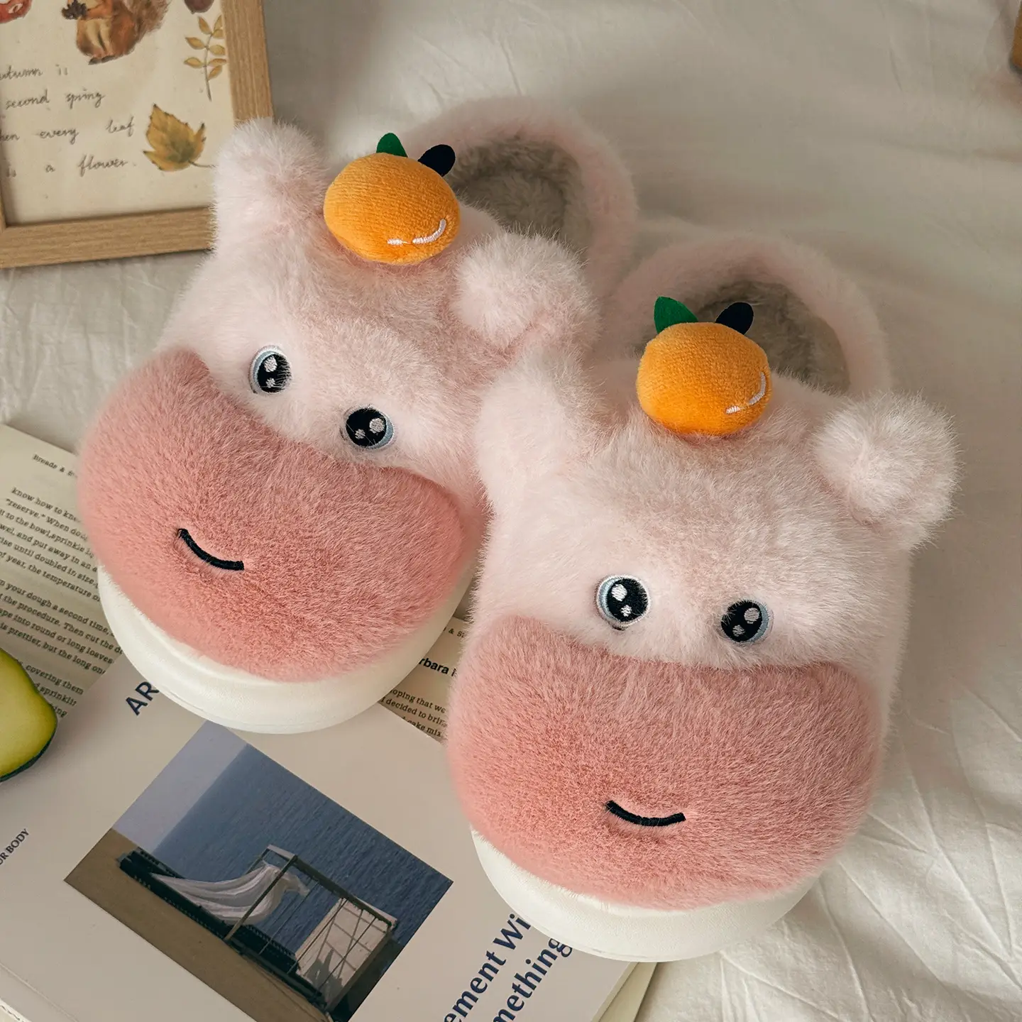 Cute Pink Furry Slippers for Women Winter Warm Indoor - Image 6