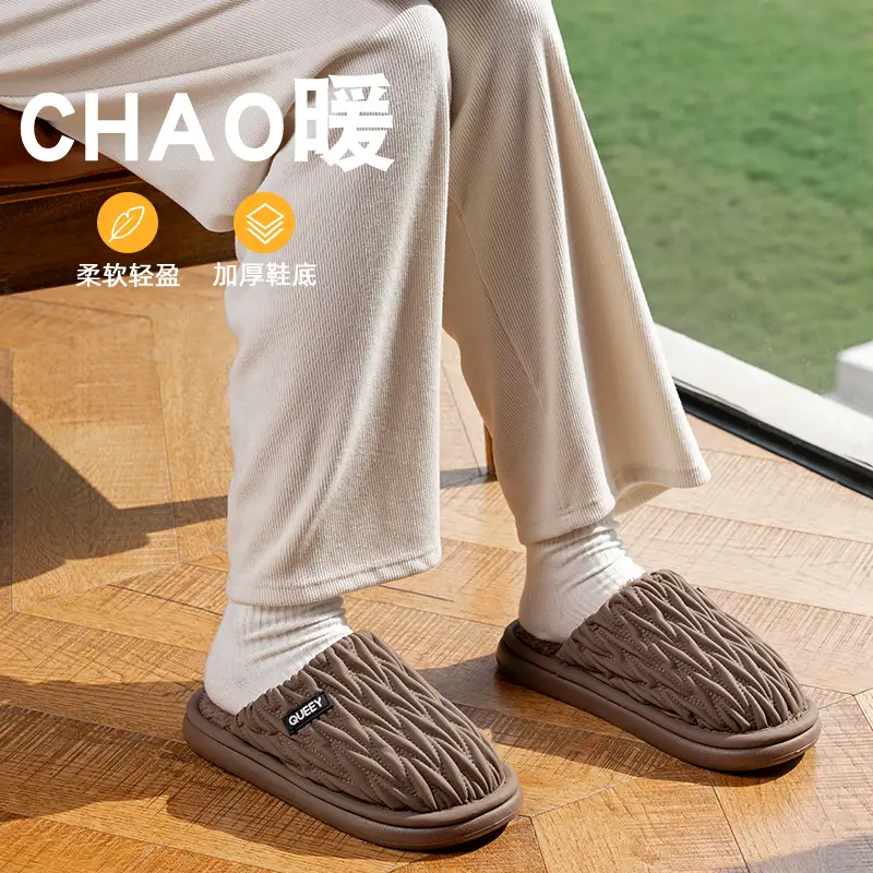 Cotton Slippers for Men in Winter Fleece-Lined to Heattech Thick-Soled Household Anti-Slip Antibacterial Deodorant Silent Cotton Slippers for Women 2025 New Style - Image 6