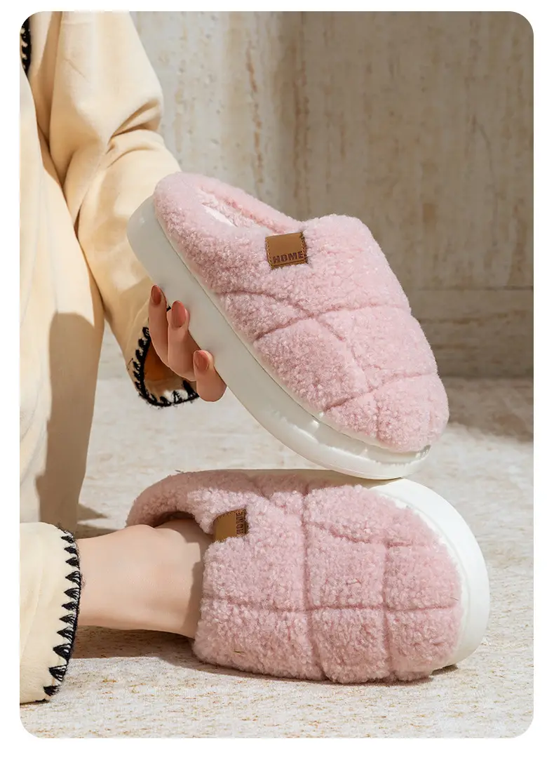 Winter Warm Couple's Plush Slippers, Non-Shedding Design, Thick-Soled Non-Slip Home Indoor Cotton Slippers for Women — feature 20