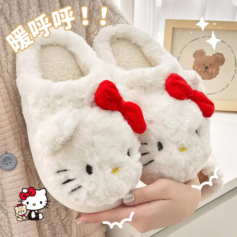 Sanrio Hello Kitty Cotton Slippers for Women, Indoor Home Use, Cute and Soft Plush with a Comfortable Stepping Feel - Image 9