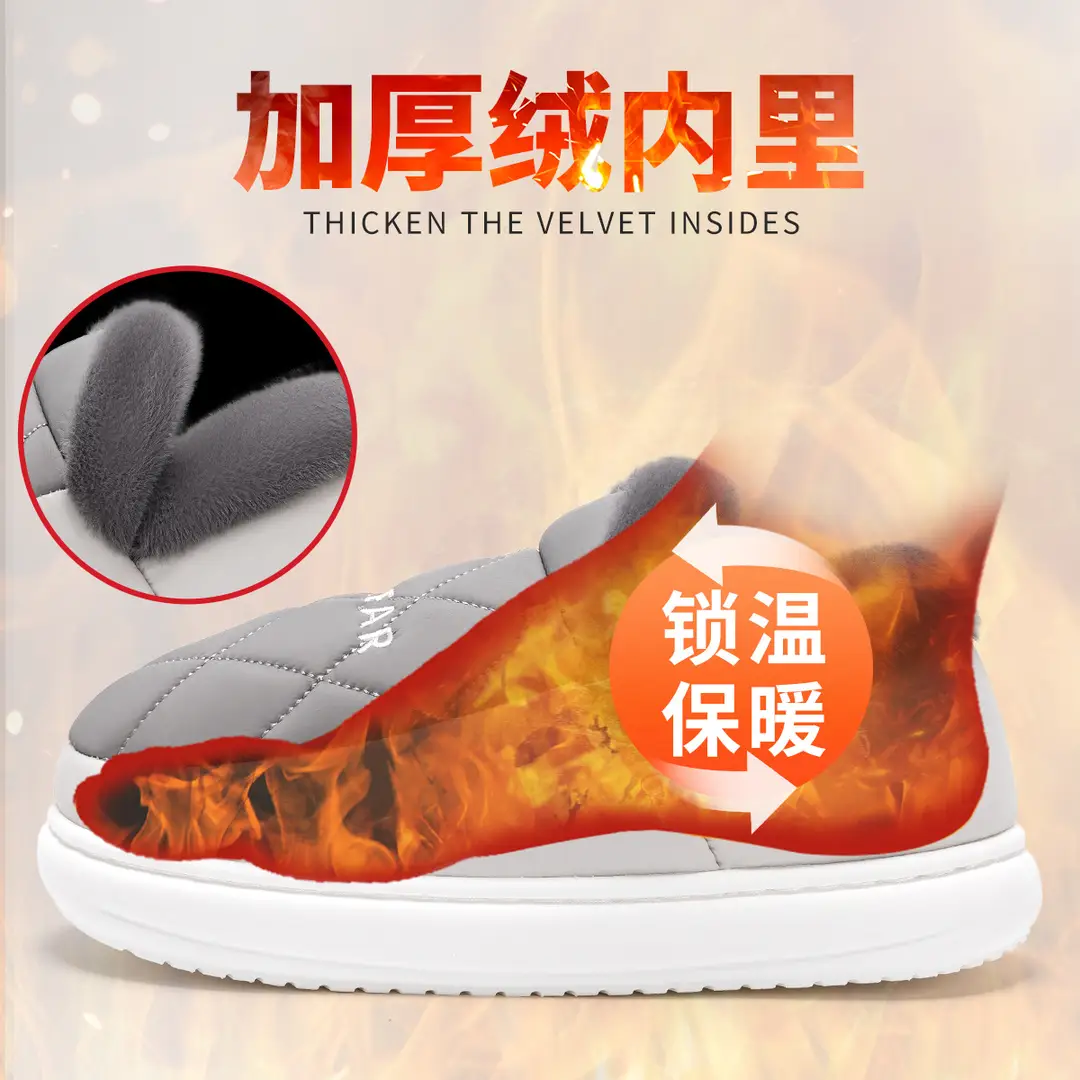 Waterproof Cotton Slippers for Men with Heel Indoor Home Non-Slip Fleece-Lined Thickeneded Warm Bear Cotton Shoes for Men in Winter - Image 7