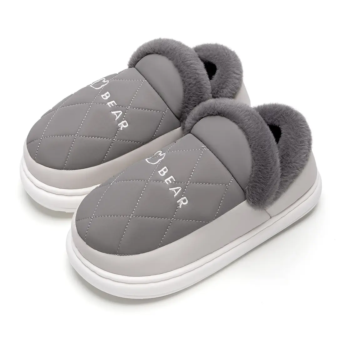 Waterproof Cotton Slippers for Men with Heel Indoor Home Non-Slip Fleece-Lined Thickeneded Warm Bear Cotton Shoes for Men in Winter - Image 9