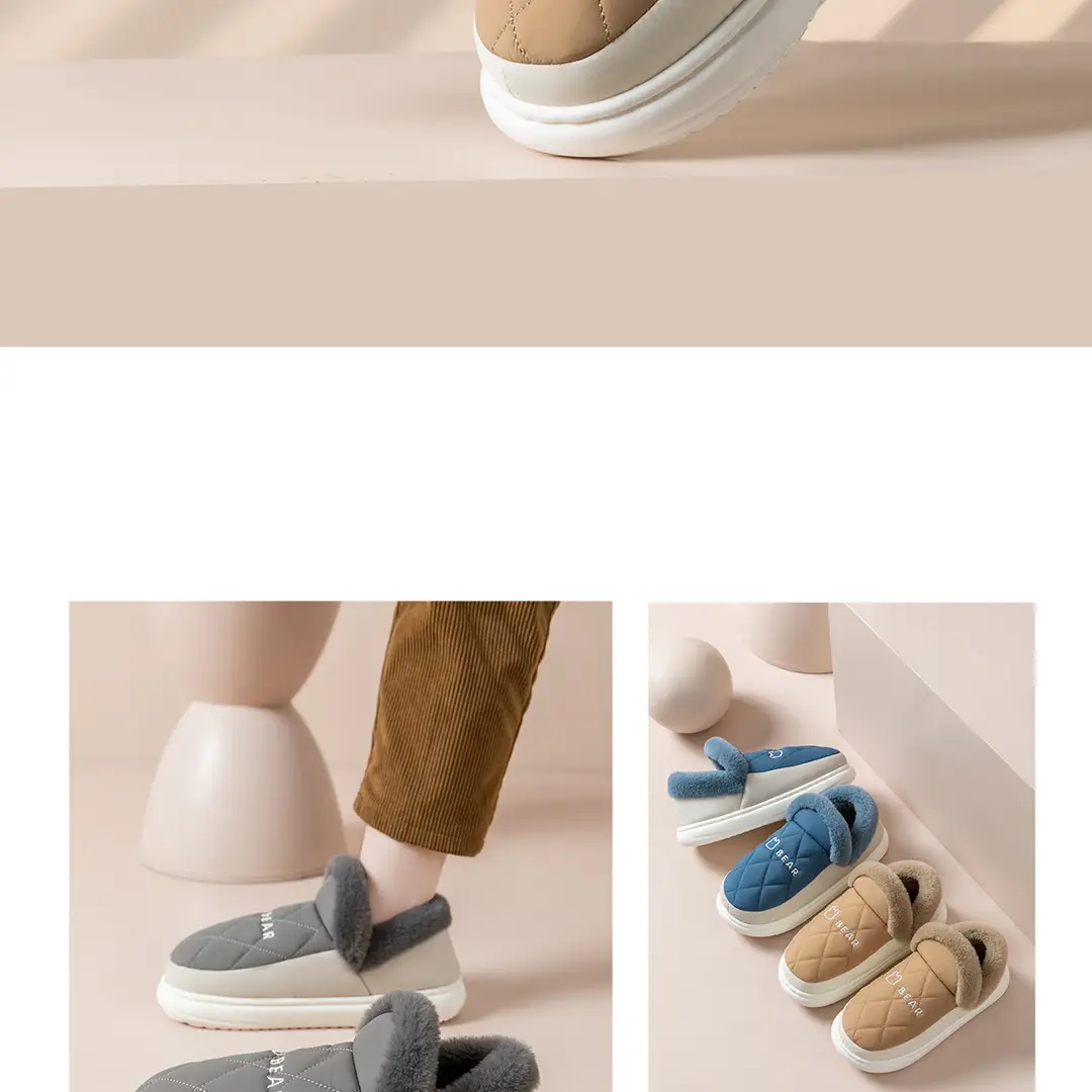 Waterproof Cotton Slippers for Men with Heel Indoor Home Non-Slip Fleece-Lined Thickeneded Warm Bear Cotton Shoes for Men in Winter — feature 20