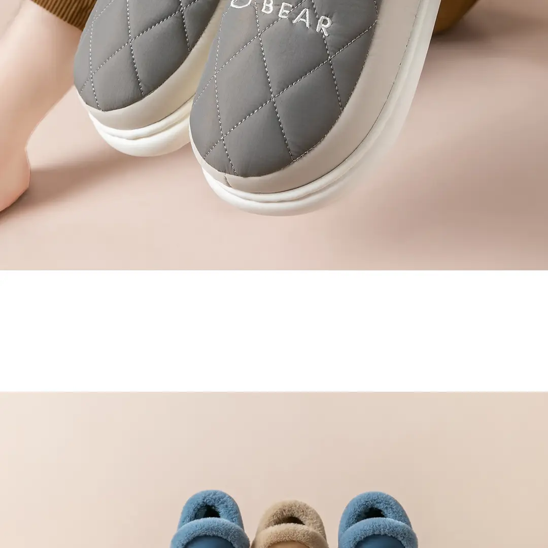 Waterproof Cotton Slippers for Men with Heel Indoor Home Non-Slip Fleece-Lined Thickeneded Warm Bear Cotton Shoes for Men in Winter — feature 22