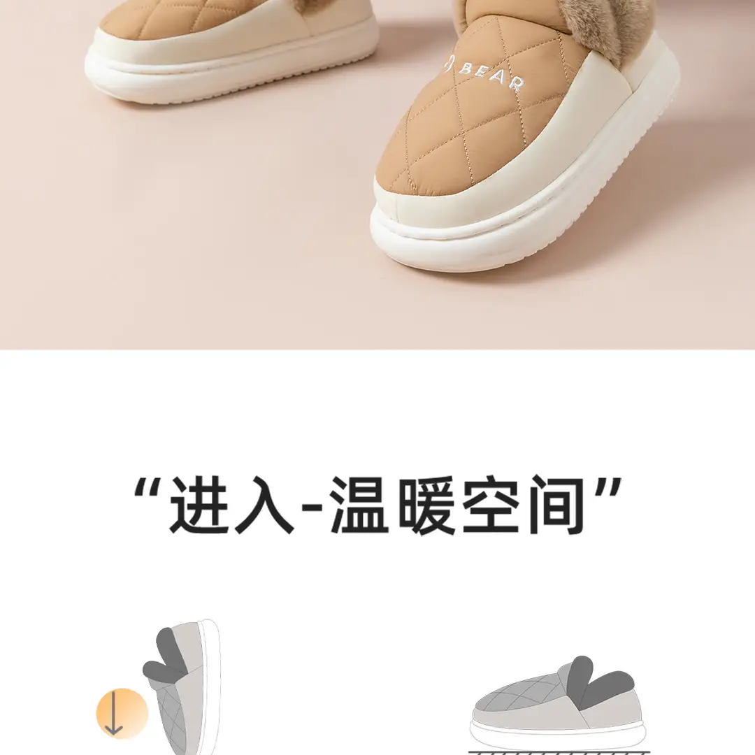 Waterproof Cotton Slippers for Men with Heel Indoor Home Non-Slip Fleece-Lined Thickeneded Warm Bear Cotton Shoes for Men in Winter — feature 9