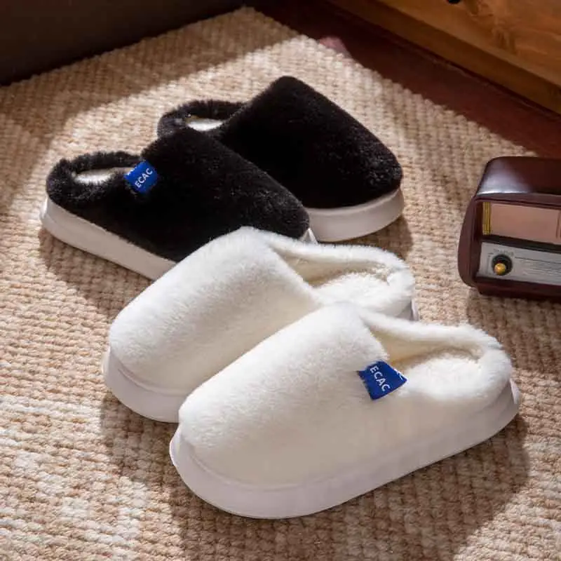 Men's Women's Winter Cotton Slippers White Soft - Image 4