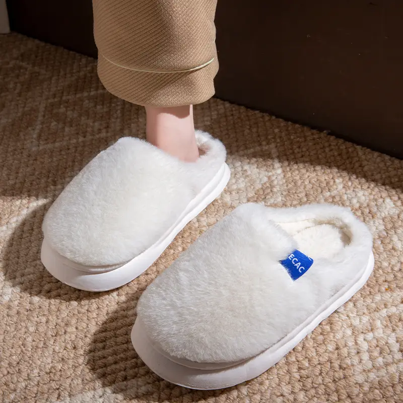 Men's Women's Winter Cotton Slippers White Soft - Image 5