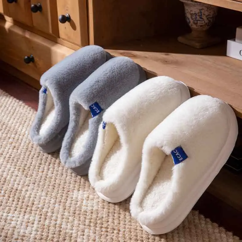 Men's Women's Winter Cotton Slippers White Soft - Image 6