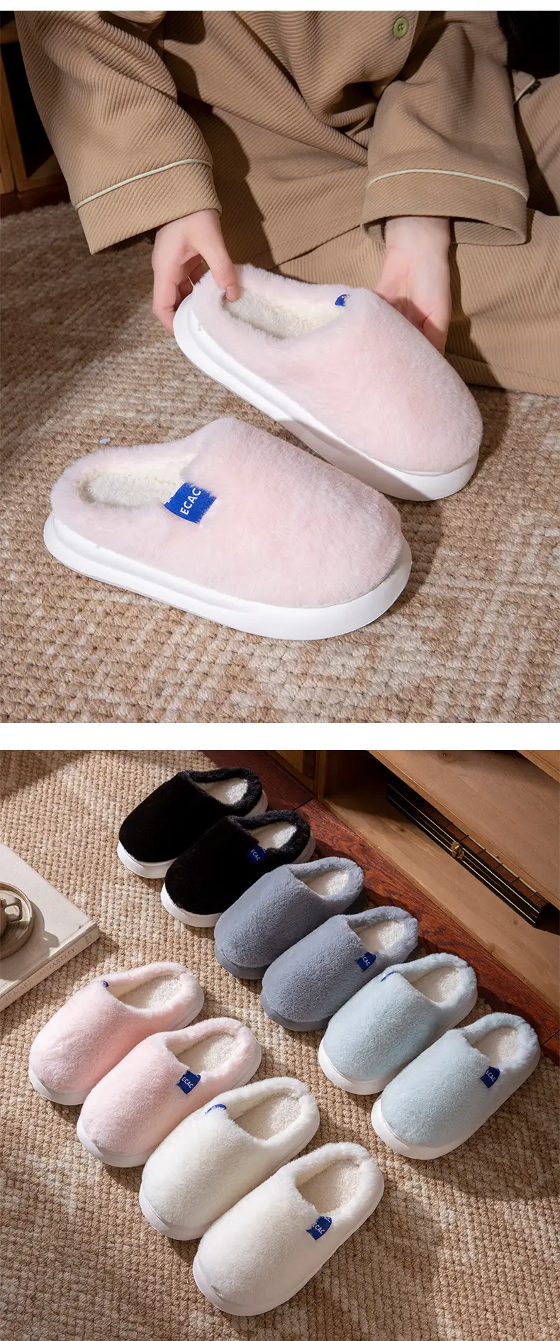 Men's Women's Winter Cotton Slippers White Soft — feature 10