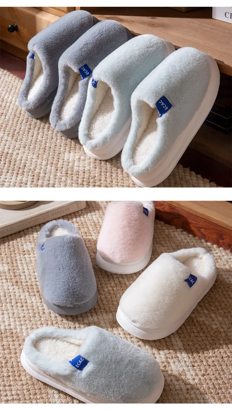 Men's Women's Winter Cotton Slippers White Soft — feature 8