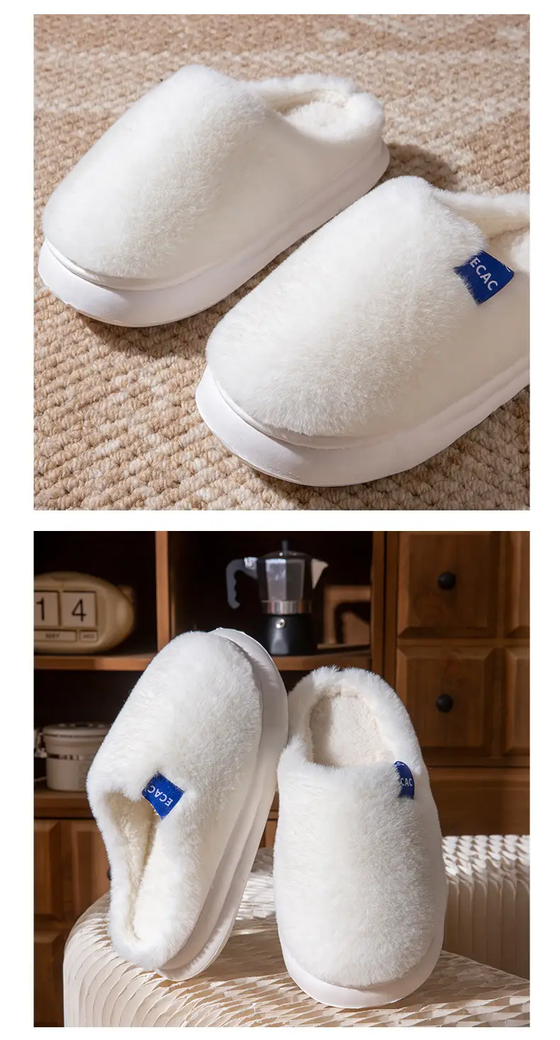 Men's Women's Winter Cotton Slippers White Soft — feature 9
