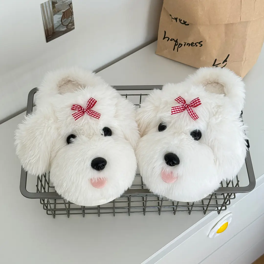 Nanbowan Cute Girly Heart Cartoon Puppy Furry Cotton Slippers Women's Autumn and Winter Outerwear Home Half Slippers Wholesale - Image 3