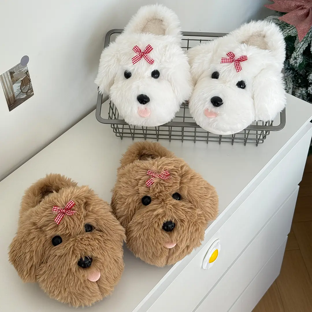 Nanbowan Cute Girly Heart Cartoon Puppy Furry Cotton Slippers Women's Autumn and Winter Outerwear Home Half Slippers Wholesale - Image 4