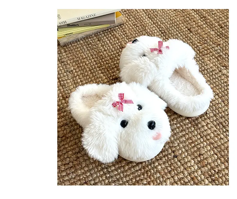 Nanbowan Cute Girly Heart Cartoon Puppy Furry Cotton Slippers Women's Autumn and Winter Outerwear Home Half Slippers Wholesale — feature 4