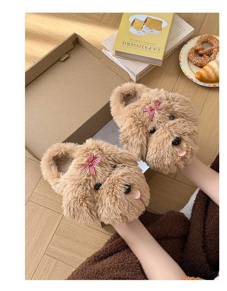 Nanbowan Cute Girly Heart Cartoon Puppy Furry Cotton Slippers Women's Autumn and Winter Outerwear Home Half Slippers Wholesale — feature 6