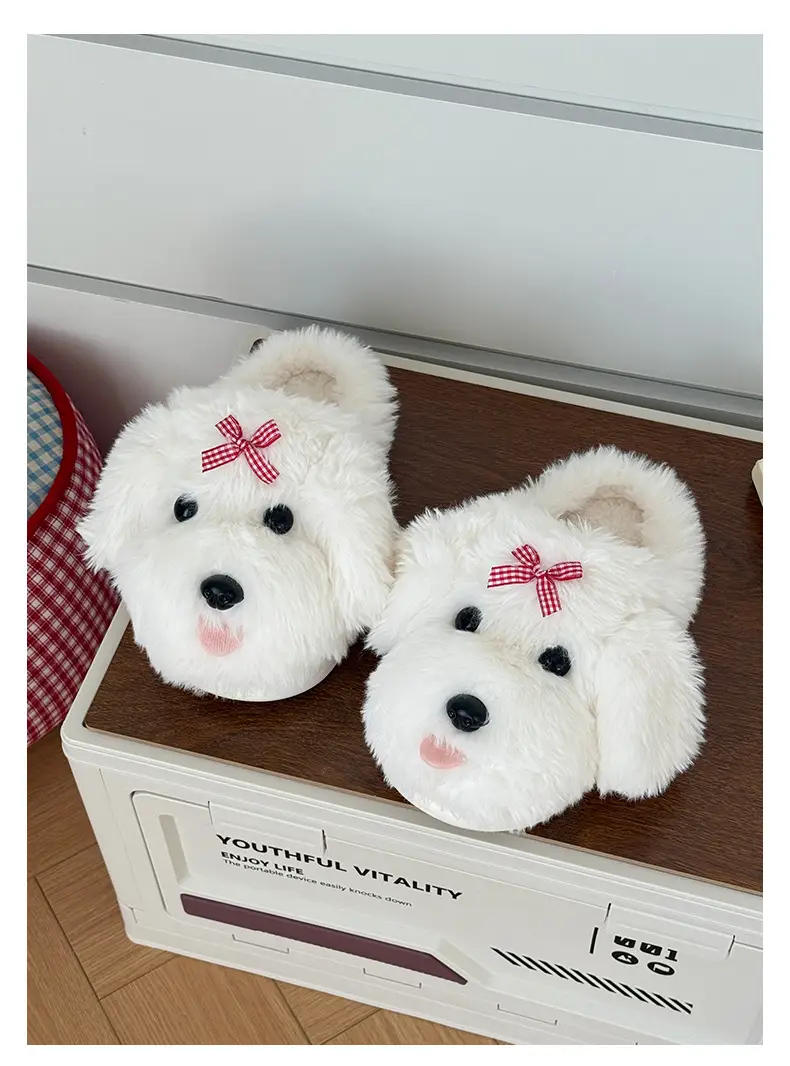 Nanbowan Cute Girly Heart Cartoon Puppy Furry Cotton Slippers Women's Autumn and Winter Outerwear Home Half Slippers Wholesale — feature 8
