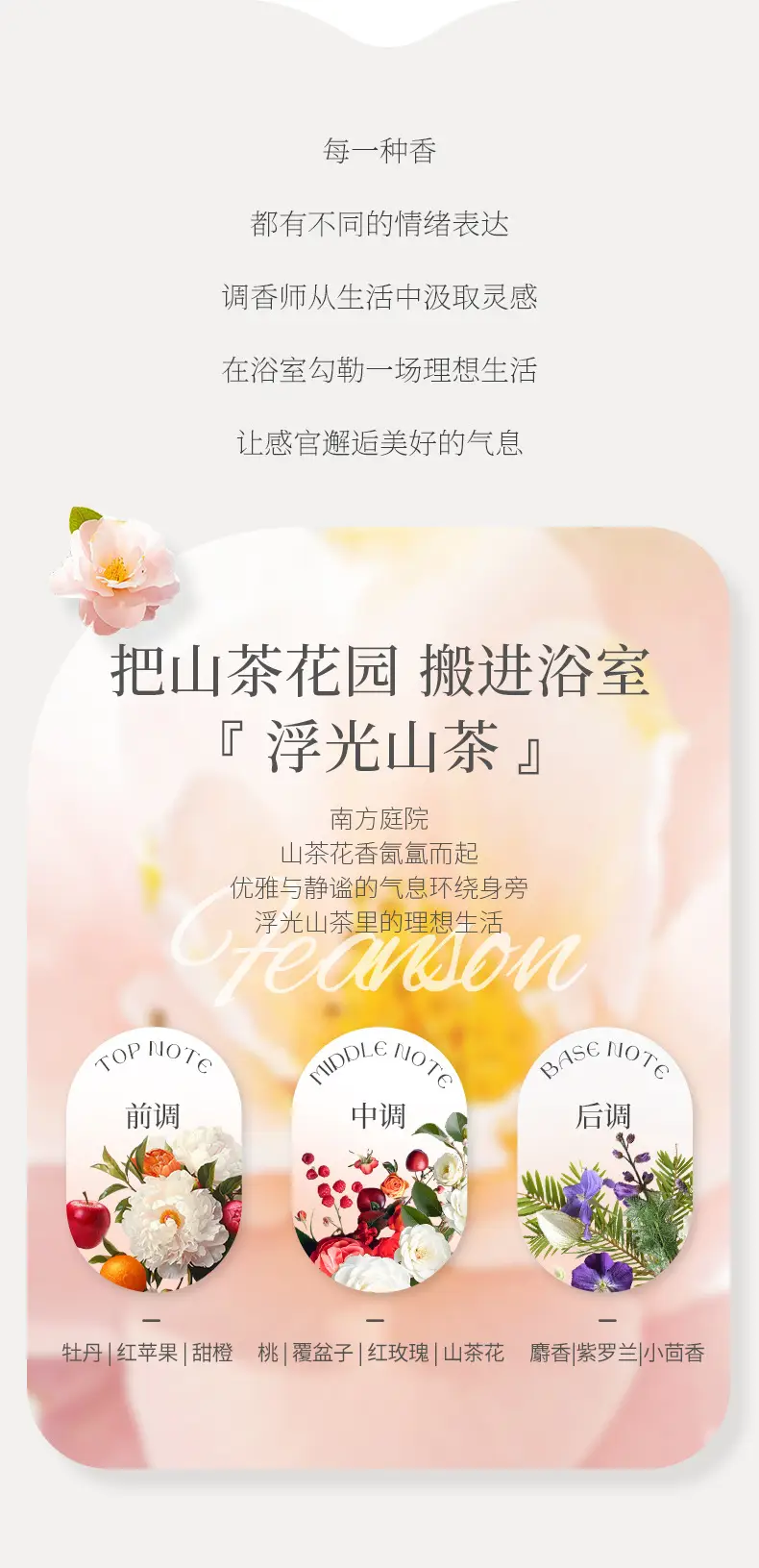 Plant Care Shower Gel 2 Bottles Camellia Fragrance Shower Gel Cleansing Men and Women Refreshing Household Wholesale — feature 6