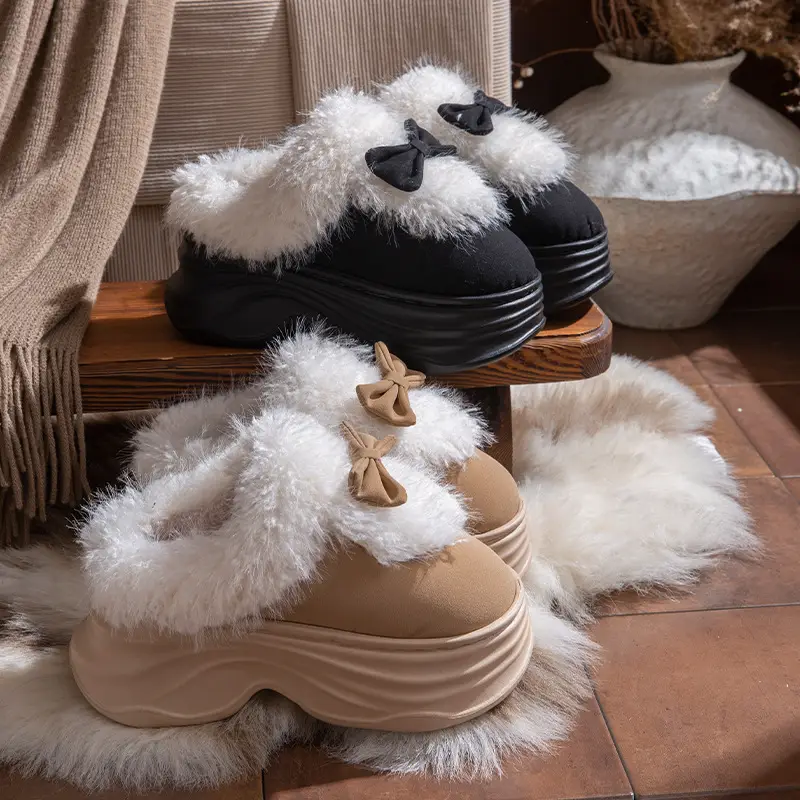 Women's Closed-Back Cotton Slippers for Autumn and Winter 2025, New Style with Bow, Non-Slip, Thick-Soled, Plush, Warm Maternity Shoes for Winter - Image 7