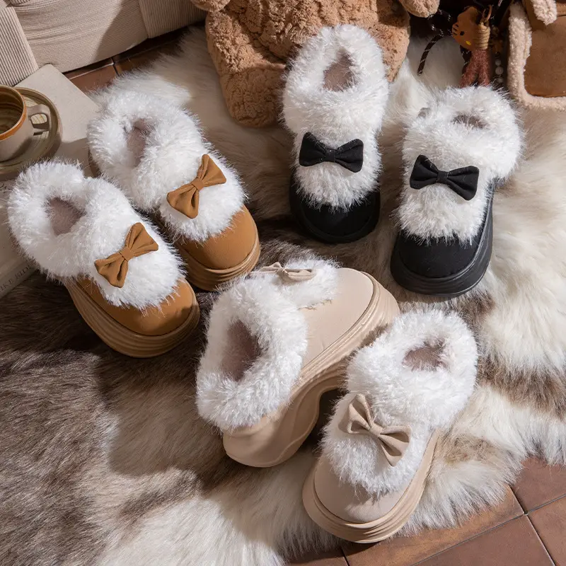 Women's Closed-Back Cotton Slippers for Autumn and Winter 2025, New Style with Bow, Non-Slip, Thick-Soled, Plush, Warm Maternity Shoes for Winter - Image 8