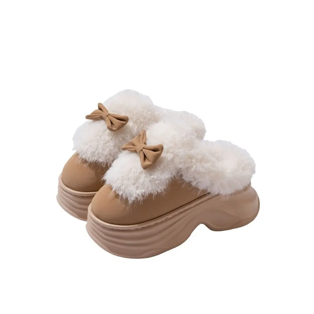 Women's Closed-Back Cotton Slippers for Autumn and Winter 2025, New Style with Bow, Non-Slip, Thick-Soled, Plush, Warm Maternity Shoes for Winter - Image 9