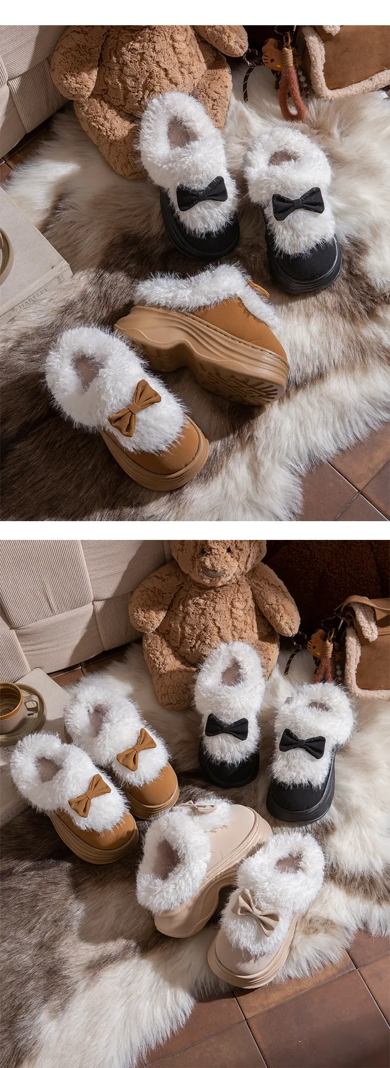 Women's Closed-Back Cotton Slippers for Autumn and Winter 2025, New Style with Bow, Non-Slip, Thick-Soled, Plush, Warm Maternity Shoes for Winter — feature 10